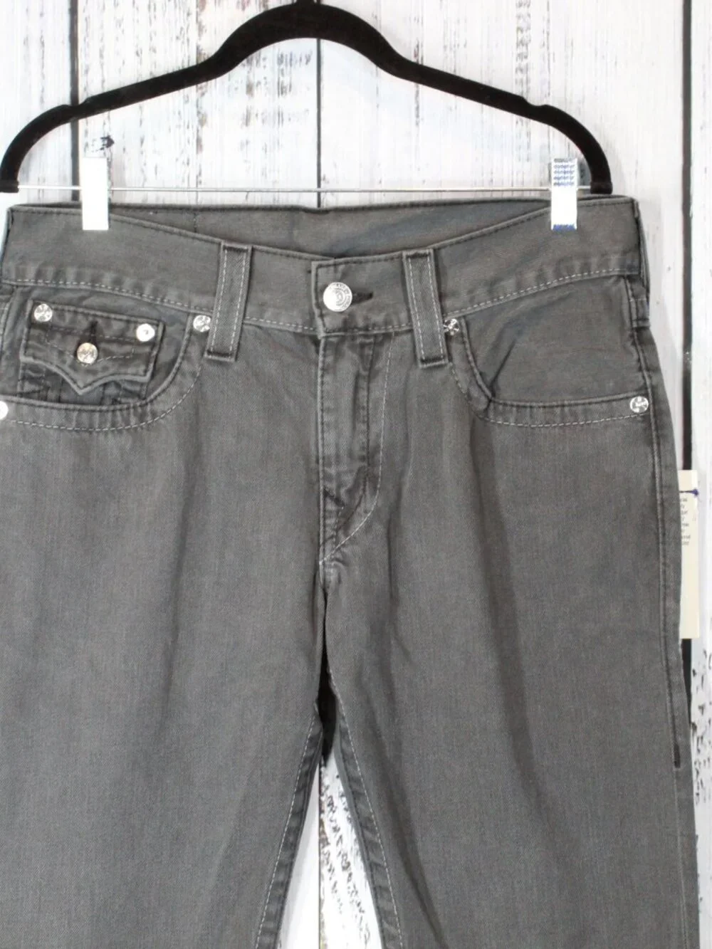 NWT True Religion Mens Bootcut Jeans PX Black Grey Flap Pocket Size 31